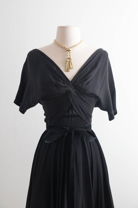 Sophisticated Early 1950’s Eisenberg Originals Silk Crepe Cocktail Dress / SM