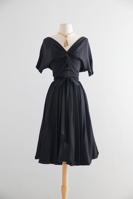 Sophisticated Early 1950’s Eisenberg Originals Silk Crepe Cocktail Dress / SM