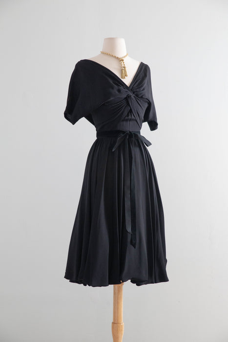 Sophisticated Early 1950’s Eisenberg Originals Silk Crepe Cocktail Dress / SM