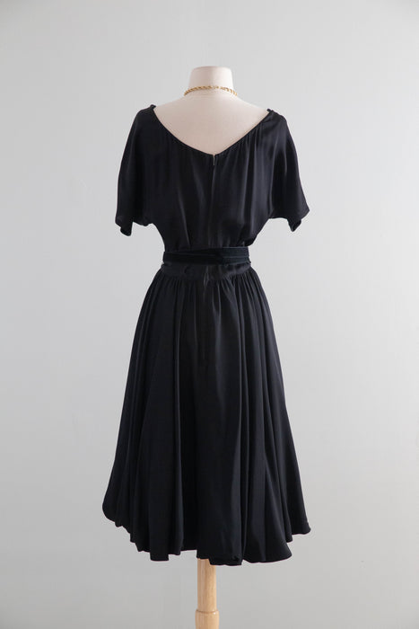 Sophisticated Early 1950’s Eisenberg Originals Silk Crepe Cocktail Dress / SM