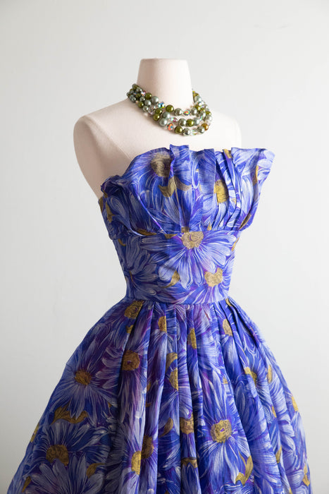 Stunning 1950’s Mari for I.Magnin Silk Organza Floral Print Party Dress / S
