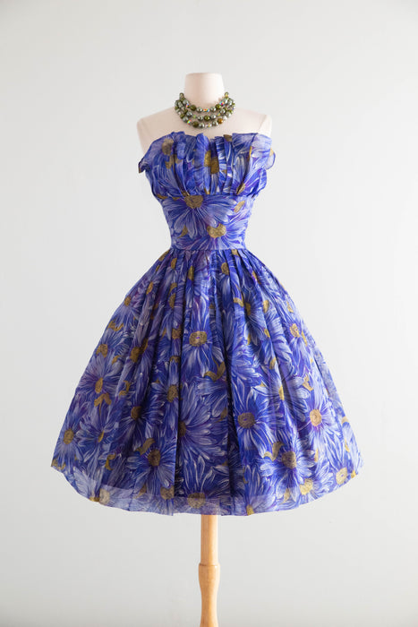 Stunning 1950’s Mari for I.Magnin Silk Organza Floral Print Party Dress / S