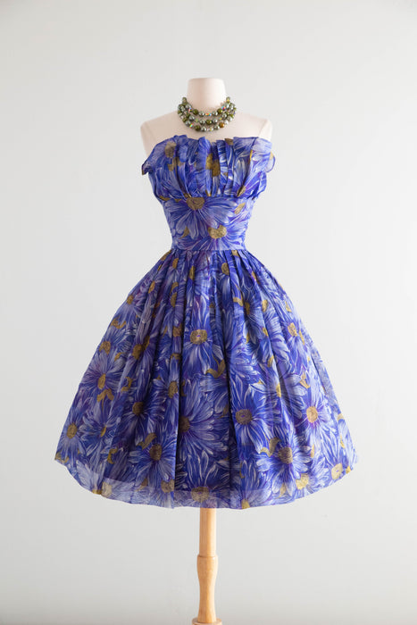 Stunning 1950’s Mari for I.Magnin Silk Organza Floral Print Party Dress / S
