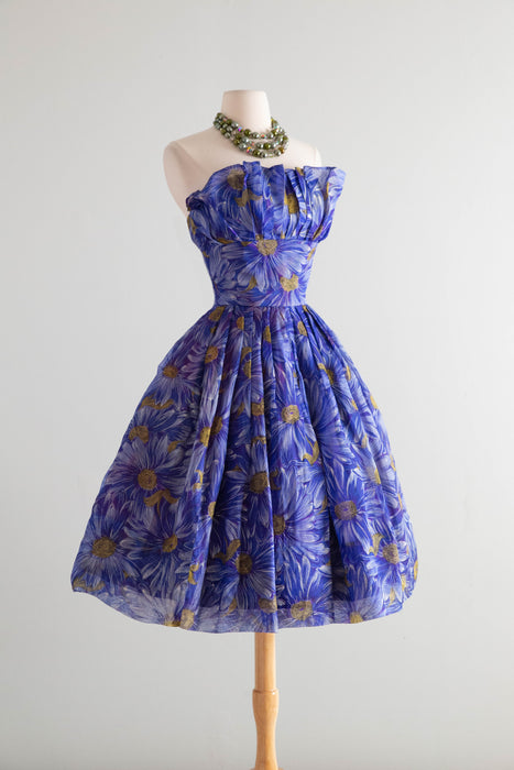 Stunning 1950’s Mari for I.Magnin Silk Organza Floral Print Party Dress / S