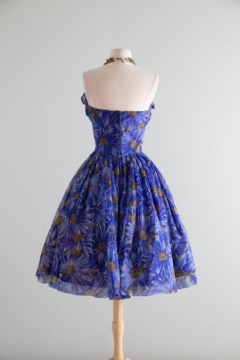 Stunning 1950’s Mari for I.Magnin Silk Organza Floral Print Party Dress / S