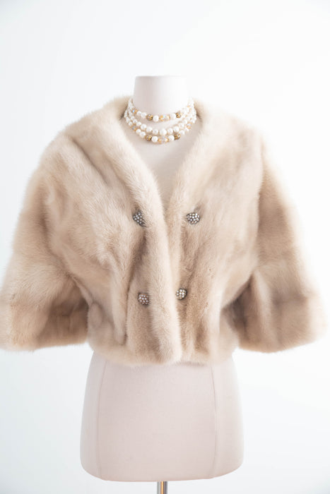 Layaway Final: Exquisite 1960’s Platinum Blond Mink Jacket With Opalescent Buttons / M