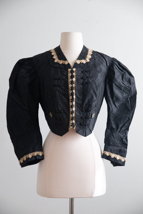Exquisite 1890s Black Silk Taffeta Cropped Jacket, "The Palmer Garment," / AS IS