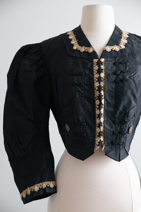 Exquisite 1890s Black Silk Taffeta Cropped Jacket, "The Palmer Garment," / AS IS