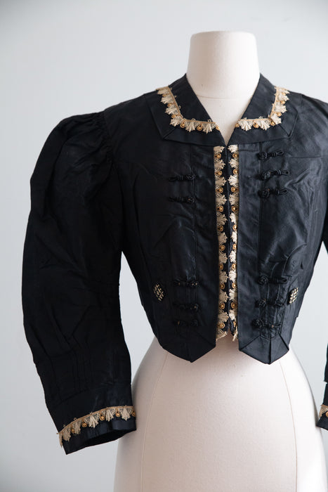 Exquisite 1890s Black Silk Taffeta Cropped Jacket, "The Palmer Garment," / AS IS