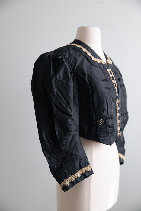 Exquisite 1890s Black Silk Taffeta Cropped Jacket, "The Palmer Garment," / AS IS