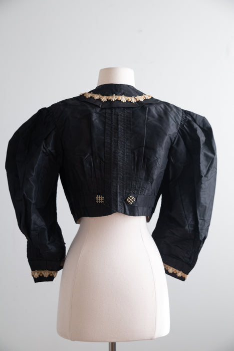 Exquisite 1890s Black Silk Taffeta Cropped Jacket, "The Palmer Garment," / AS IS