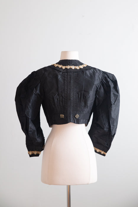 Exquisite 1890s Black Silk Taffeta Cropped Jacket, "The Palmer Garment," / AS IS
