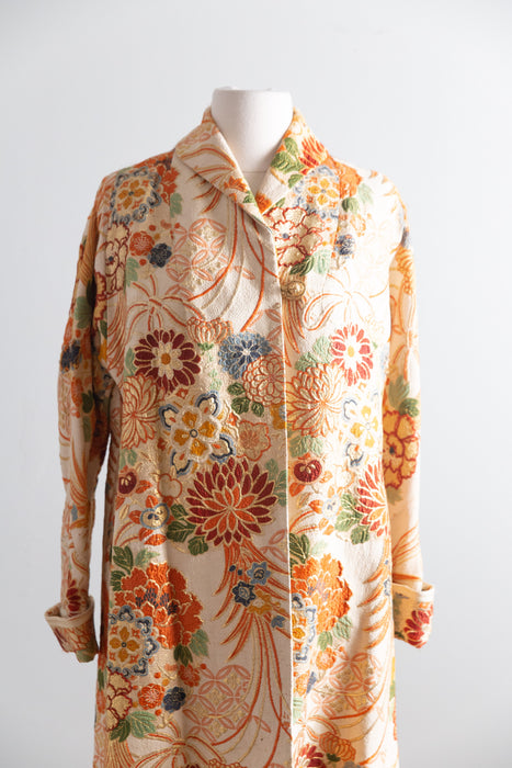 Spectacular 1950's Josephine Matthey of Honolulu Obi Brocade Evening Coat / SM
