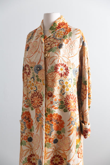 Spectacular 1950's Josephine Matthey of Honolulu Obi Brocade Evening Coat / SM