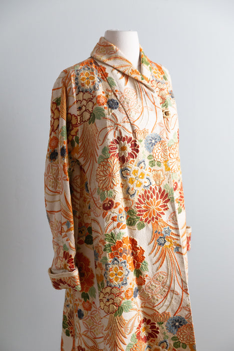 Spectacular 1950's Josephine Matthey of Honolulu Obi Brocade Evening Coat / SM