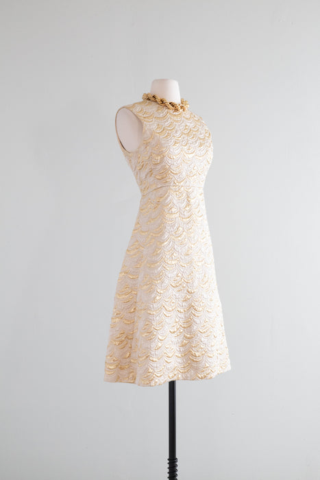 1960's Suzy Perette Crescent MOON Metallic Gold Cocktail Dress / Medium