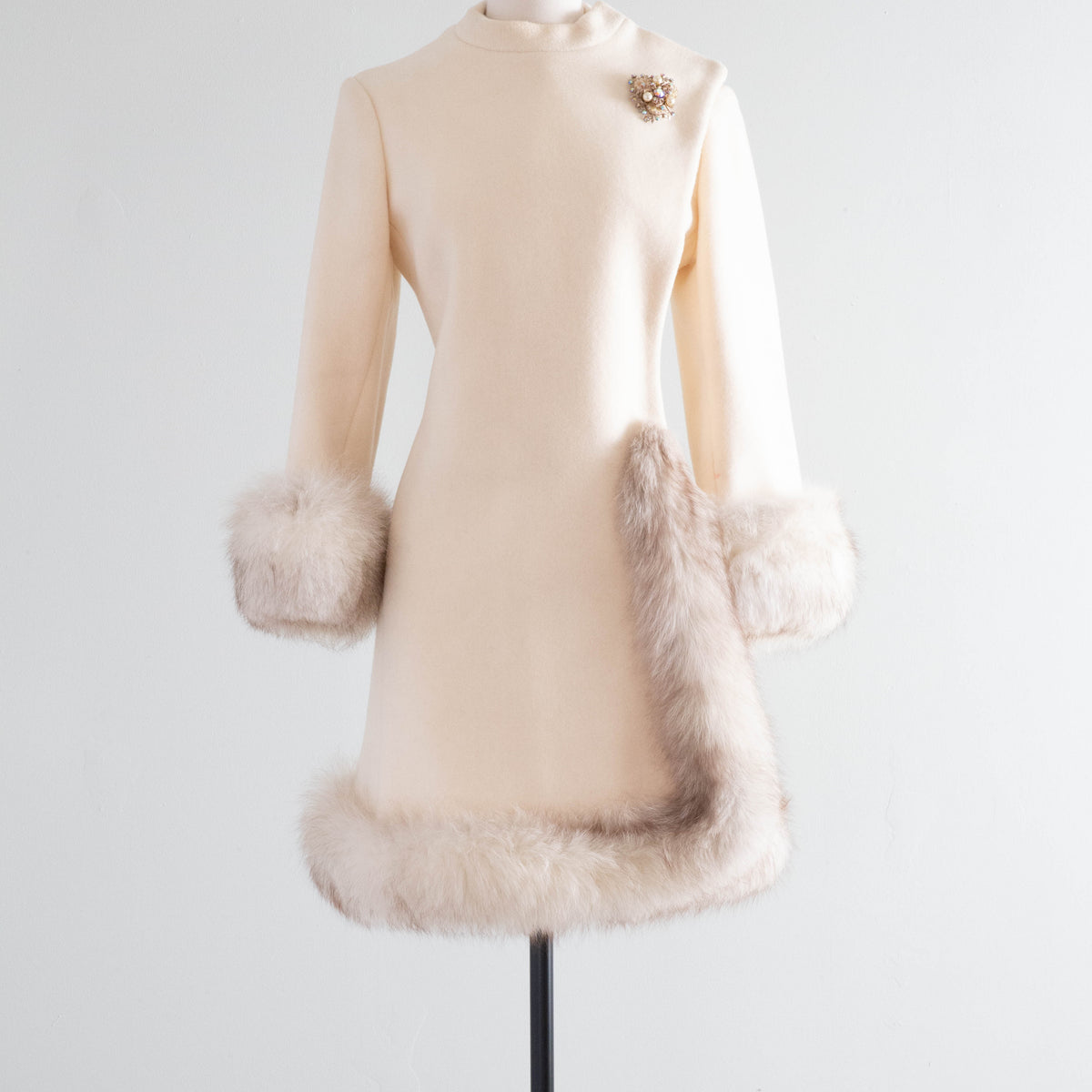 White Chimera Coat Vintage 1960s Princess Coat Cream Faux Fur 60s Coat 