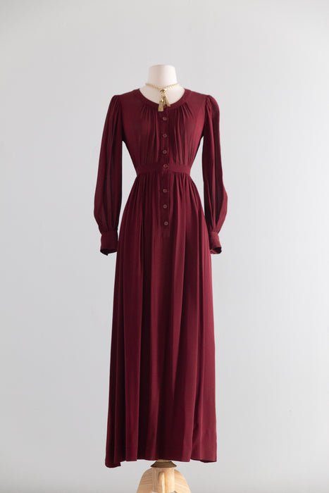 Vintage 1970's Saint Laurent Rive Gauche Burgundy Silk Crepe Dress as is / S