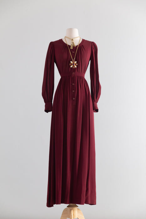 Vintage 1970's Saint Laurent Rive Gauche Burgundy Silk Crepe Dress as is / S