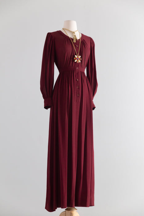 Vintage 1970's Saint Laurent Rive Gauche Burgundy Silk Crepe Dress as is / S