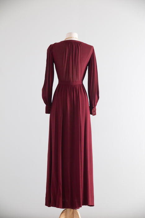 Vintage 1970's Saint Laurent Rive Gauche Burgundy Silk Crepe Dress as is / S