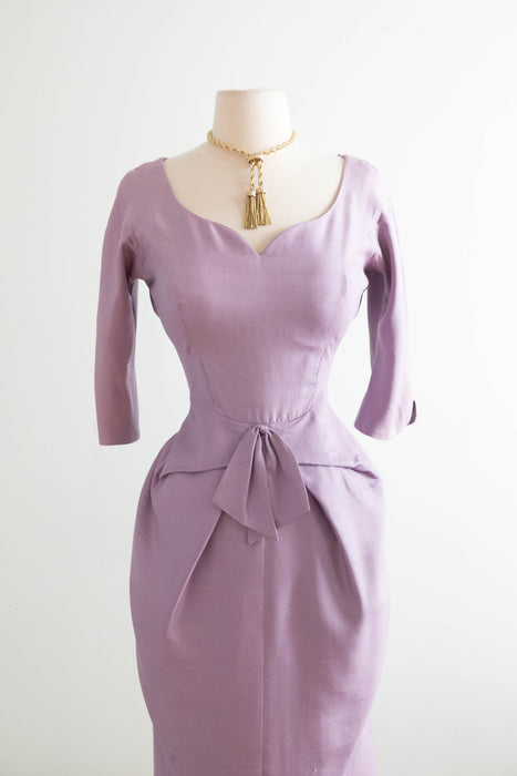 Glamorous 1950’s Lavender Silk Cocktail Dress By Fanya / S