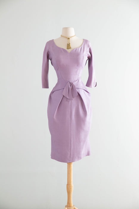 Glamorous 1950’s Lavender Silk Cocktail Dress By Fanya / S