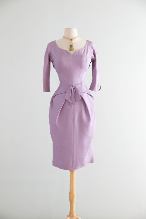 Glamorous 1950’s Lavender Silk Cocktail Dress By Fanya / S