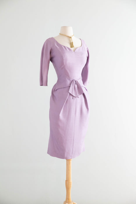 Glamorous 1950’s Lavender Silk Cocktail Dress By Fanya / S