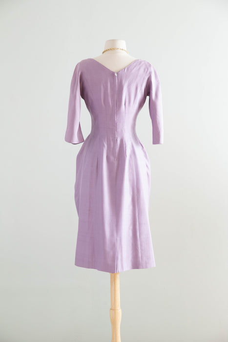 Glamorous 1950’s Lavender Silk Cocktail Dress By Fanya / S