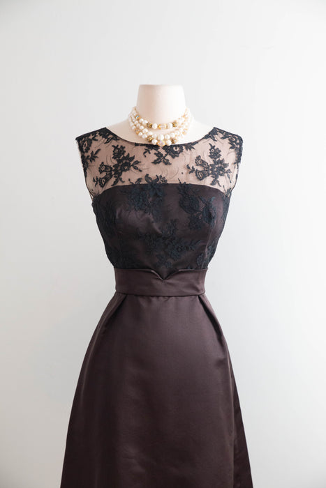 Impeccable 1960s Chocolate Silk Cocktail Dress & Matching Jacket From Lipmans / S