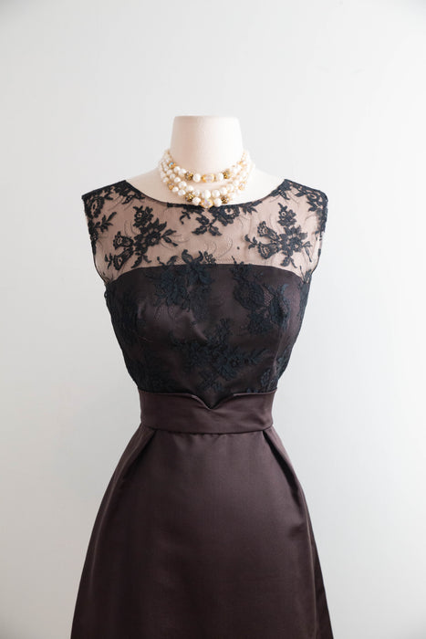 Impeccable 1960s Chocolate Silk Cocktail Dress & Matching Jacket From Lipmans / S