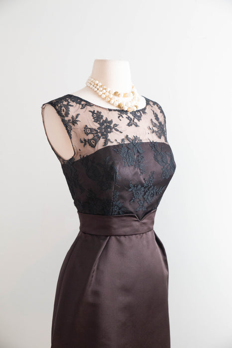 Impeccable 1960s Chocolate Silk Cocktail Dress & Matching Jacket From Lipmans / S