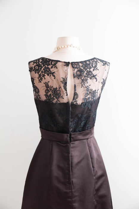 Impeccable 1960s Chocolate Silk Cocktail Dress & Matching Jacket From Lipmans / S