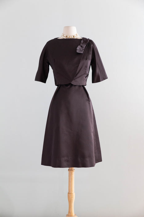 Impeccable 1960s Chocolate Silk Cocktail Dress & Matching Jacket From Lipmans / S