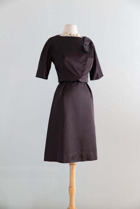 Impeccable 1960s Chocolate Silk Cocktail Dress & Matching Jacket From Lipmans / S