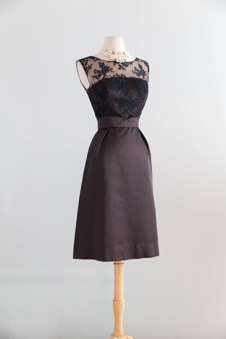Impeccable 1960s Chocolate Silk Cocktail Dress & Matching Jacket From Lipmans / S