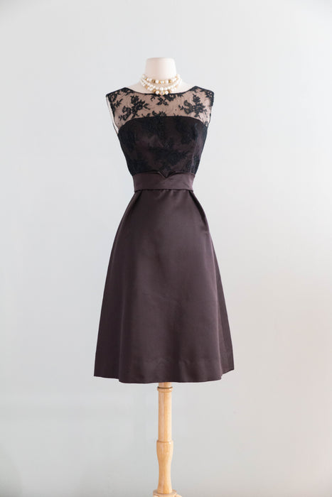 Impeccable 1960s Chocolate Silk Cocktail Dress & Matching Jacket From Lipmans / S
