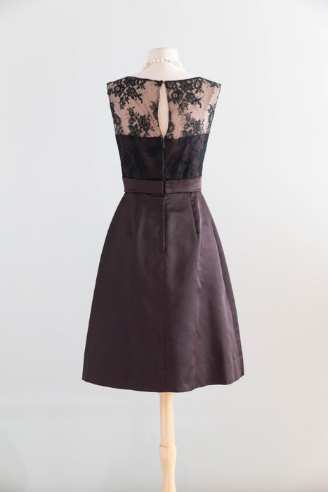 Impeccable 1960s Chocolate Silk Cocktail Dress & Matching Jacket From Lipmans / S