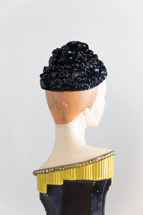 Sophisticated Swirling 1950's Velvet Sequined Cocktail Hat
