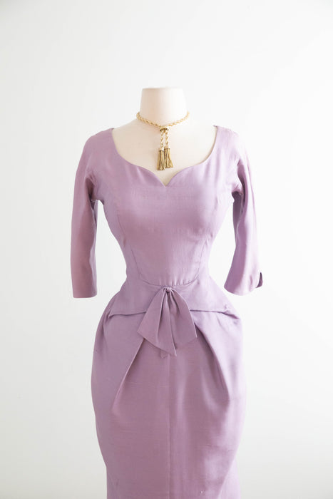 Glamorous 1950’s Lavender Silk Cocktail Dress By Fanya / S