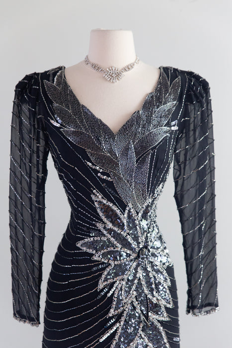 Glamorous 1980's Lillie Rubin Sequined Evening Gown Inspired By Bob Mackie / M