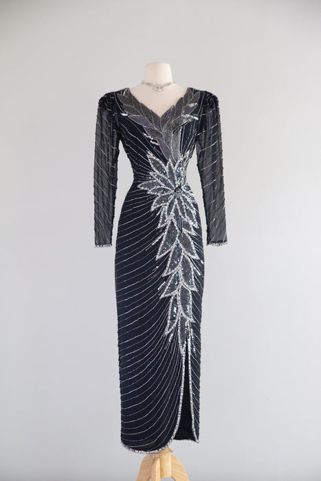 Glamorous 1980's Lillie Rubin Sequined Evening Gown Inspired By Bob Mackie / M