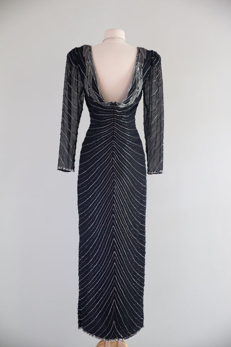 Glamorous 1980's Lillie Rubin Sequined Evening Gown Inspired By Bob Mackie / M