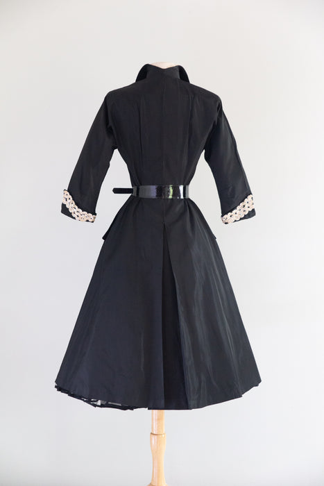 Fabulous 1950's Black Pleated Cocktail Dress By Tailored Juniors / XS
