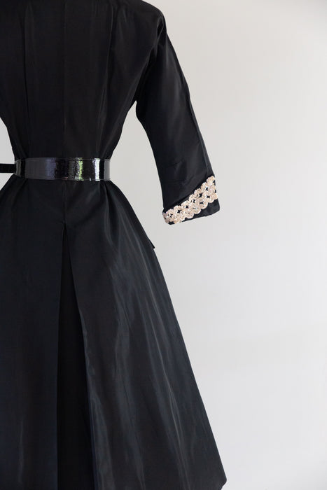 Fabulous 1950's Black Pleated Cocktail Dress By Tailored Juniors / XS