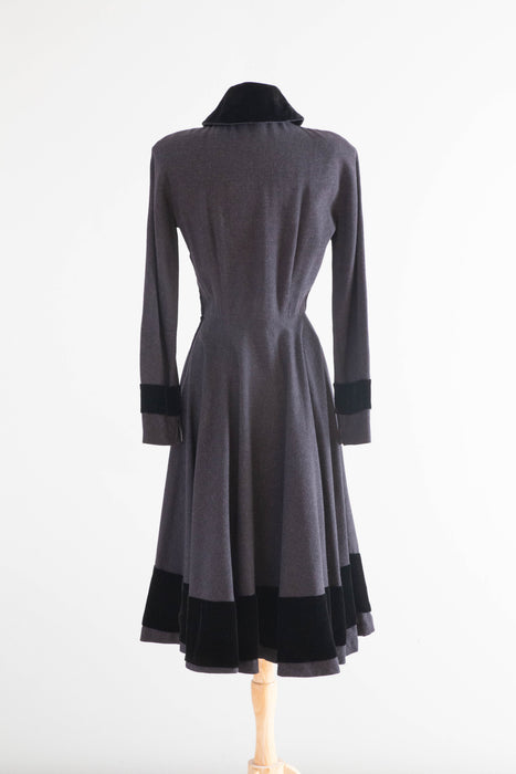 New Look Era Late 1940's Oleg Cassini Charcoal Grey Wool Shirt Waist D Xtabay Vintage New Look Era Late 1940's Oleg Cassini Charcoal Grey Wool Shirt Waist D Xtabay Vintage