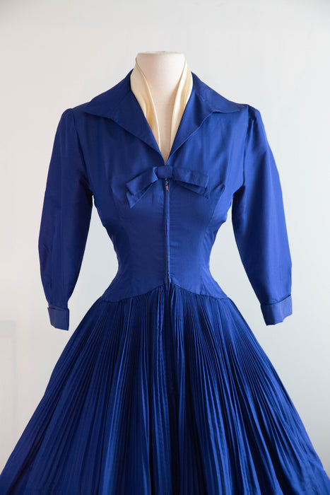 Documented 1955 Seymour Jacobson Blue Silk Dress - As Modeled By Dovima / Small