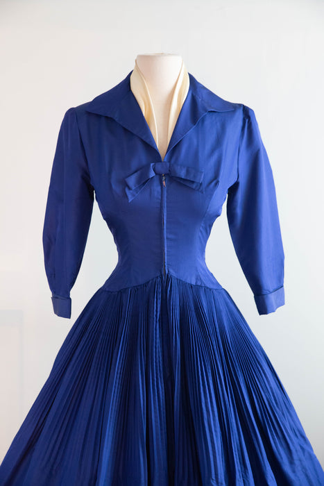 Documented 1955 Seymour Jacobson Blue Silk Dress - As Modeled By Dovima / Small