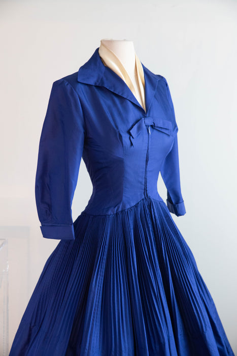 Documented 1955 Seymour Jacobson Blue Silk Dress - As Modeled By Dovima / Small